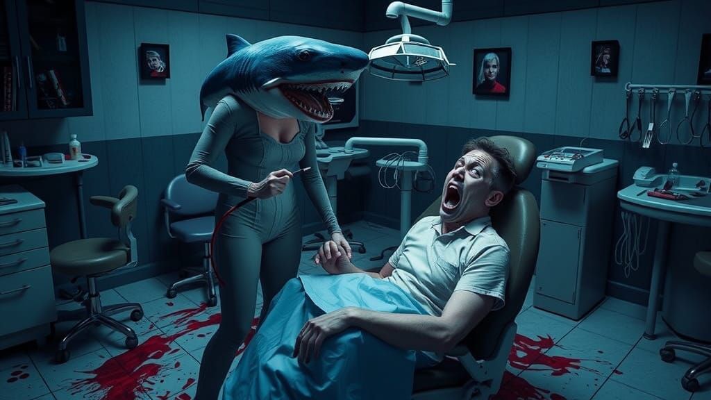 Shark Dentist: A Dark Fantasy Digital Art