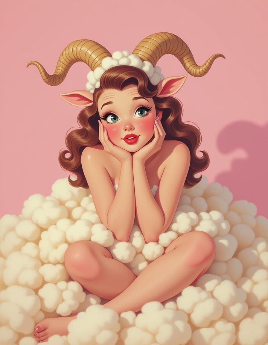 Stylized Pin-Up Lamb Girl in Retro Style