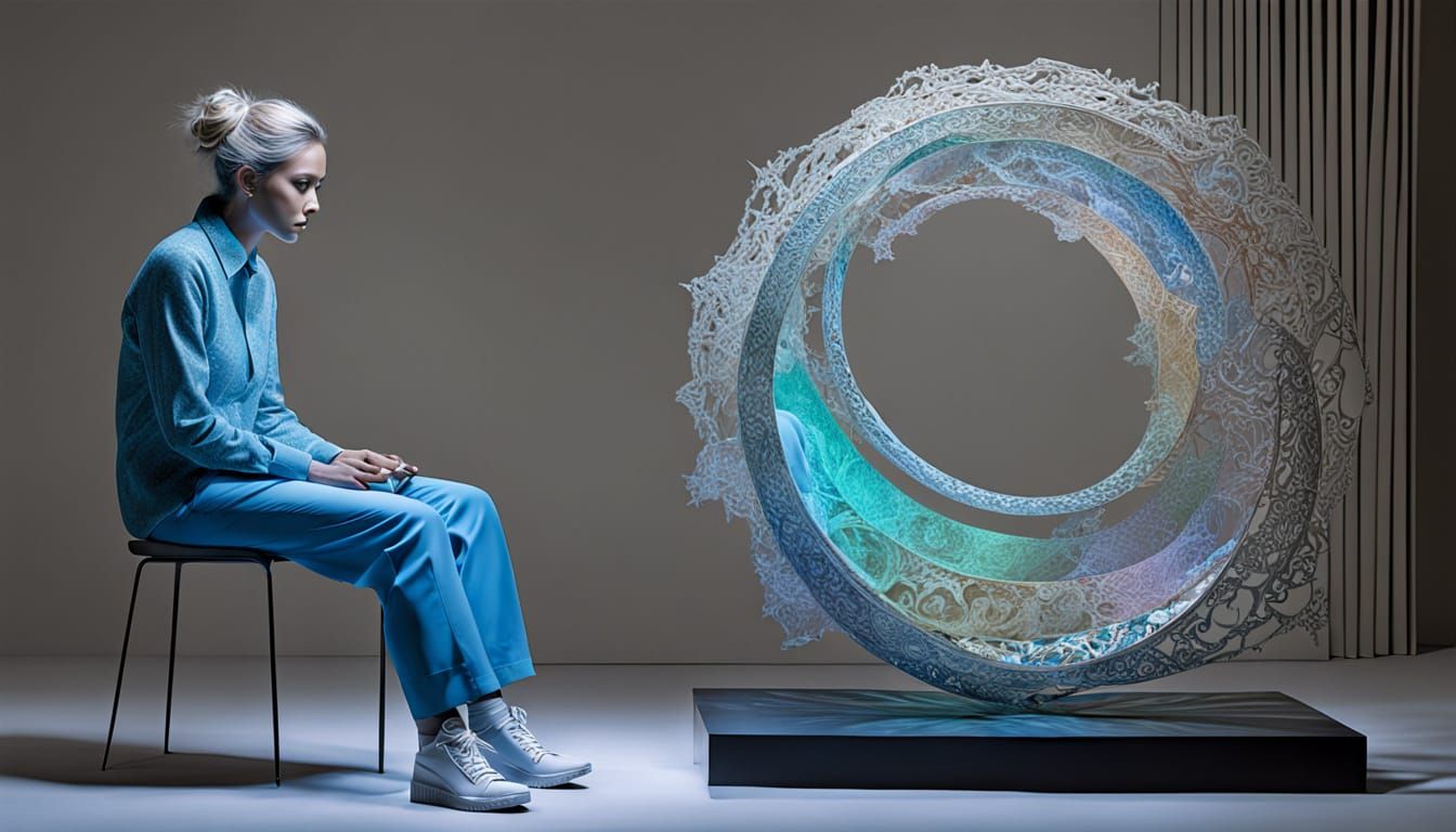 Sculptor Within Spiral Artwork, Surreal Collage Style