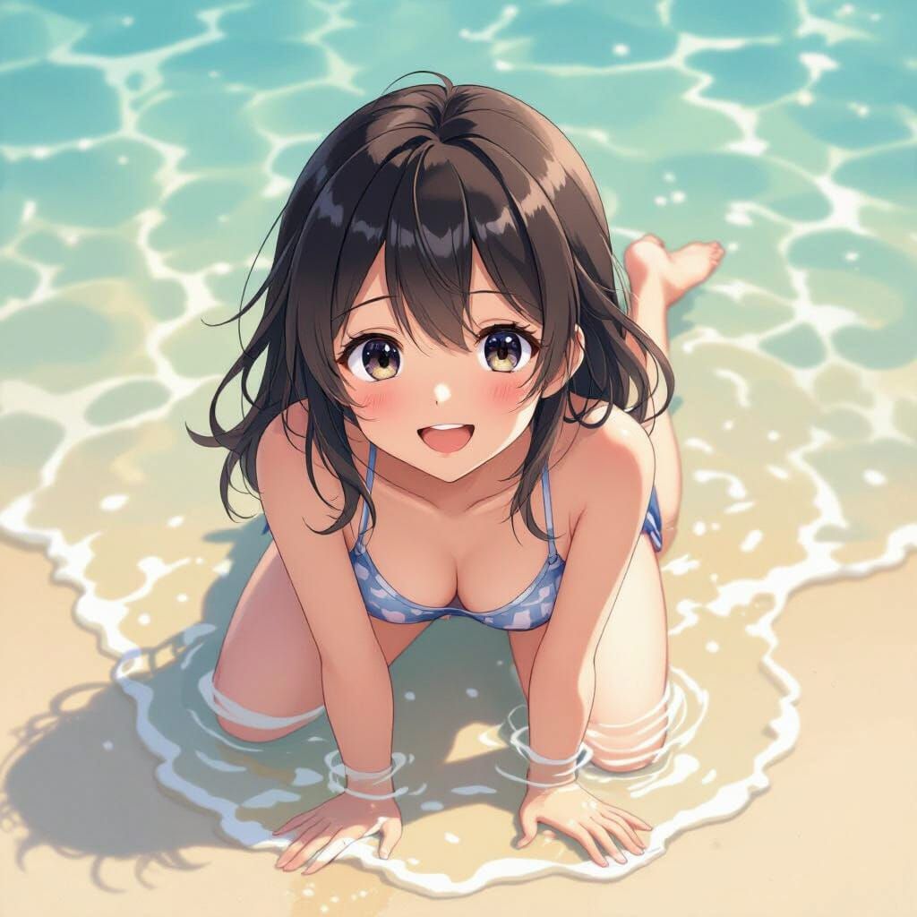 Anime Girl on Beach with Manga Art Style