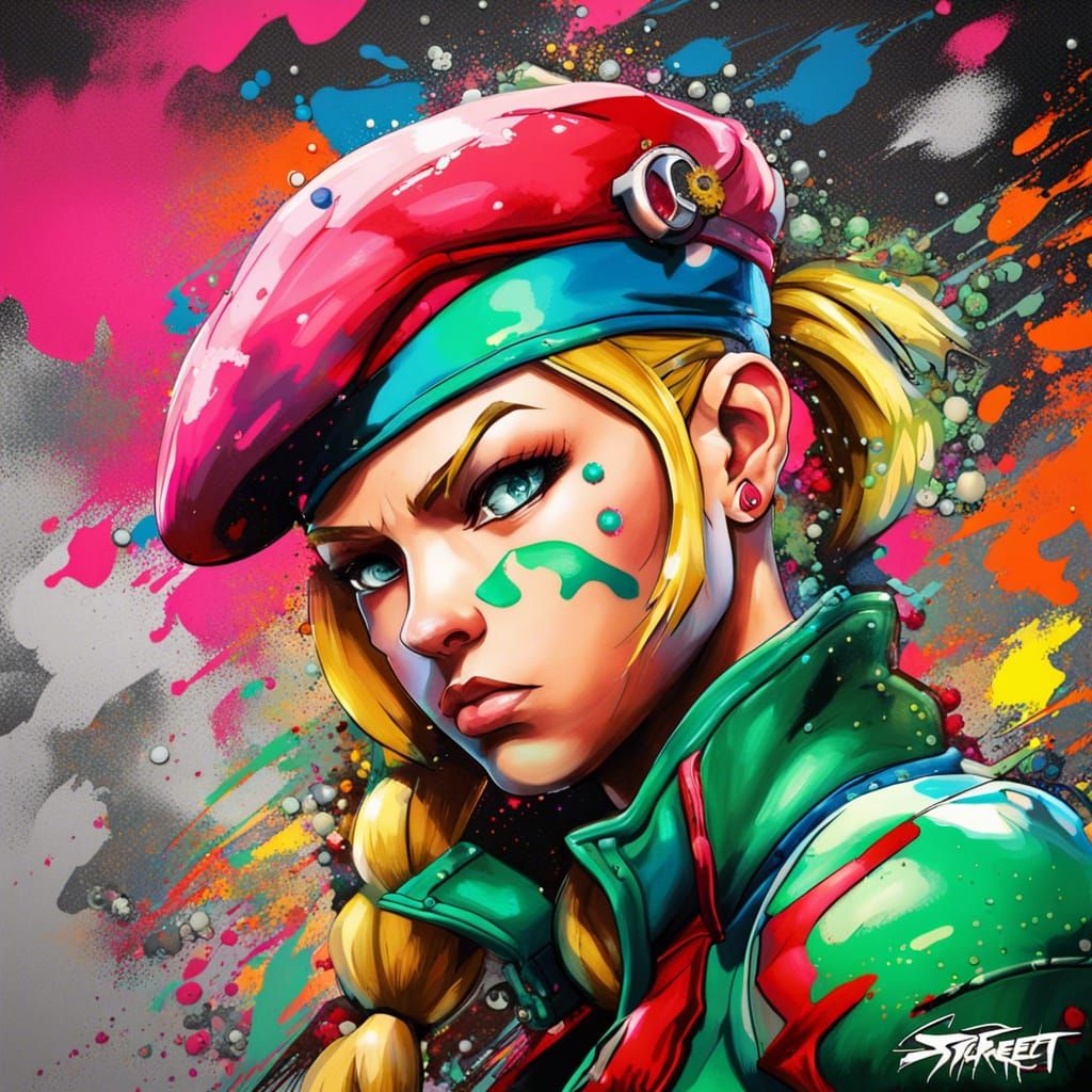 Cammy from Street Fighter in Graffiti Art Style