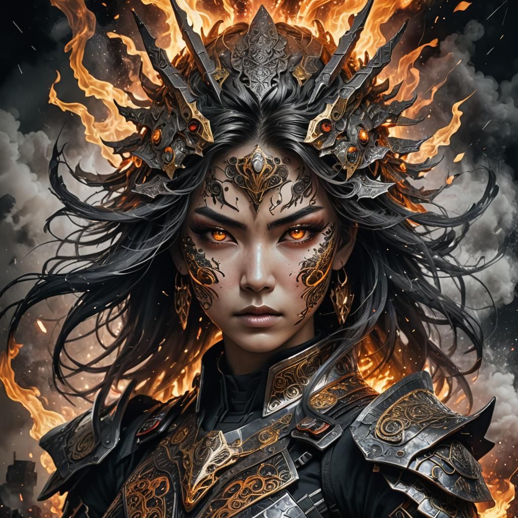 Fantasy Mecha Samurai: Art Nouveau Elemental Warrior