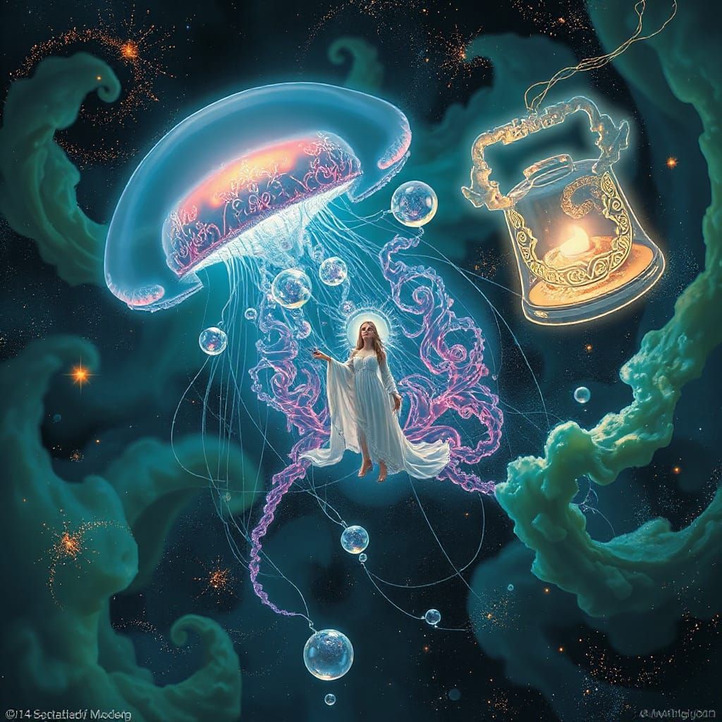 Cosmic Jellyfish Goddess in Bioluminescent Dreamscape
