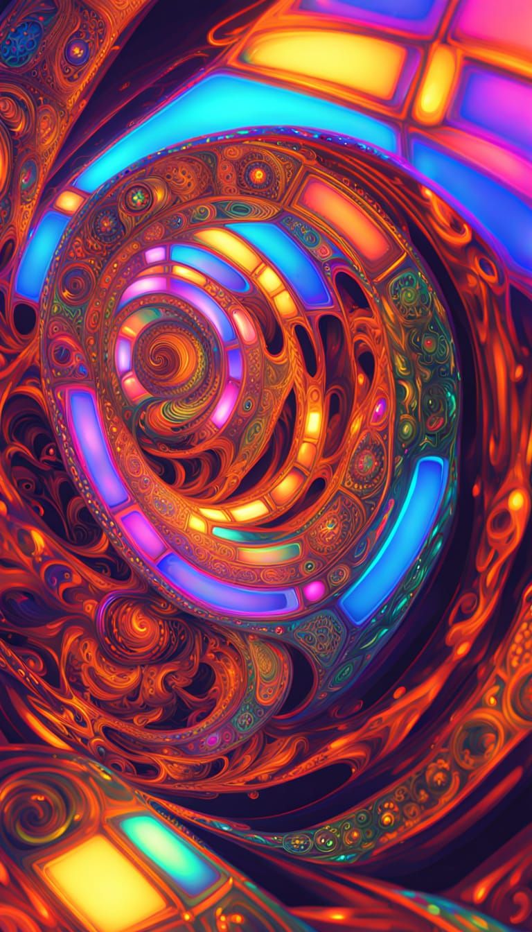 Neon Psychedelic 3D Art: Four Distinct Images