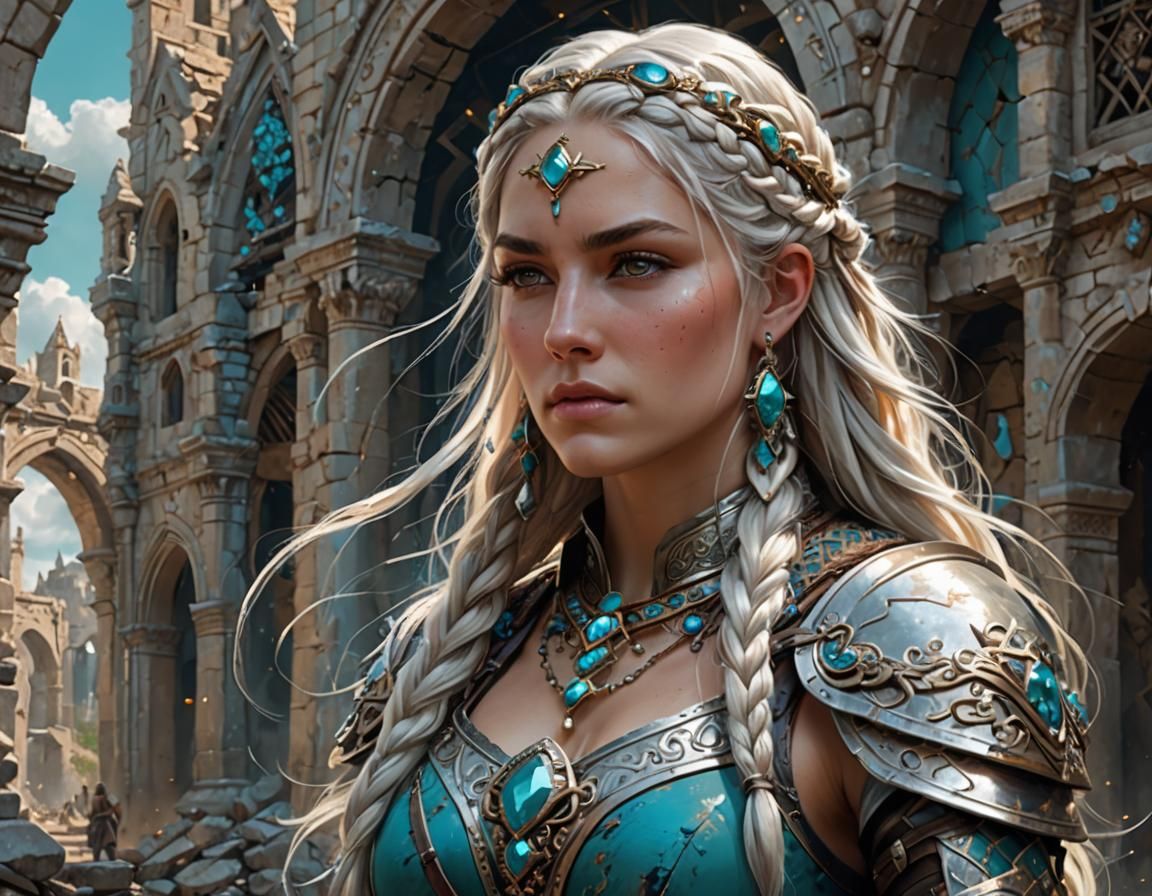 Fantasy Warrior in Ruined Medieval City