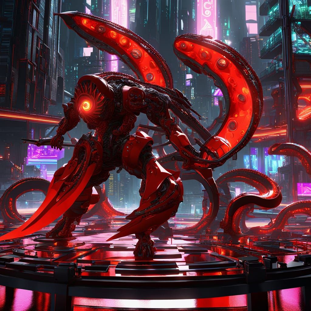 Cyberpunk Ninja Warrior in Futuristic City, 3D Anime