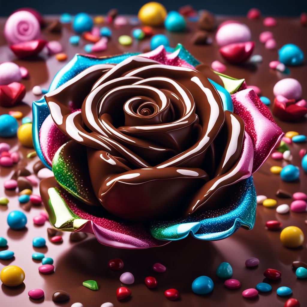 Hyperrealistic Chocolate Rose in Candy Art Style