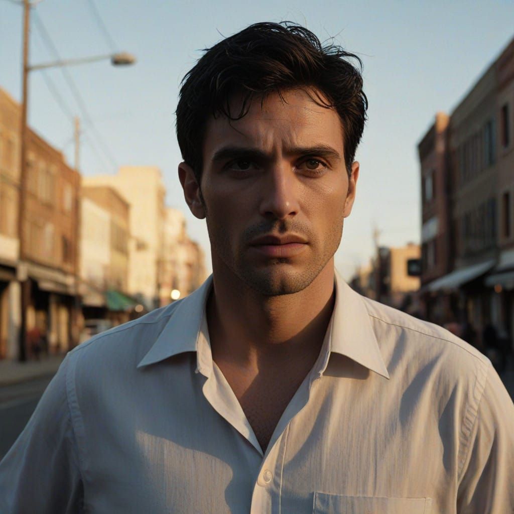 Browed Man Contemplates Life's Mysteries in Cinematic Style