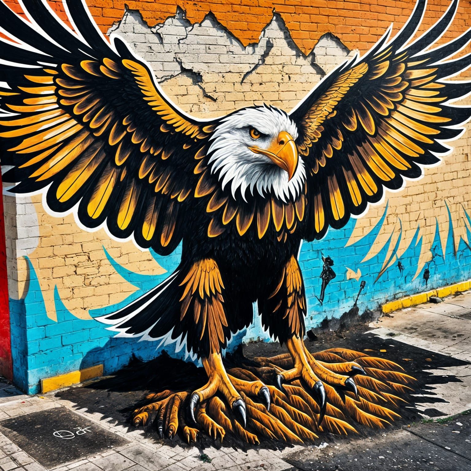 Giant Eagle Emerges in Street Art Style