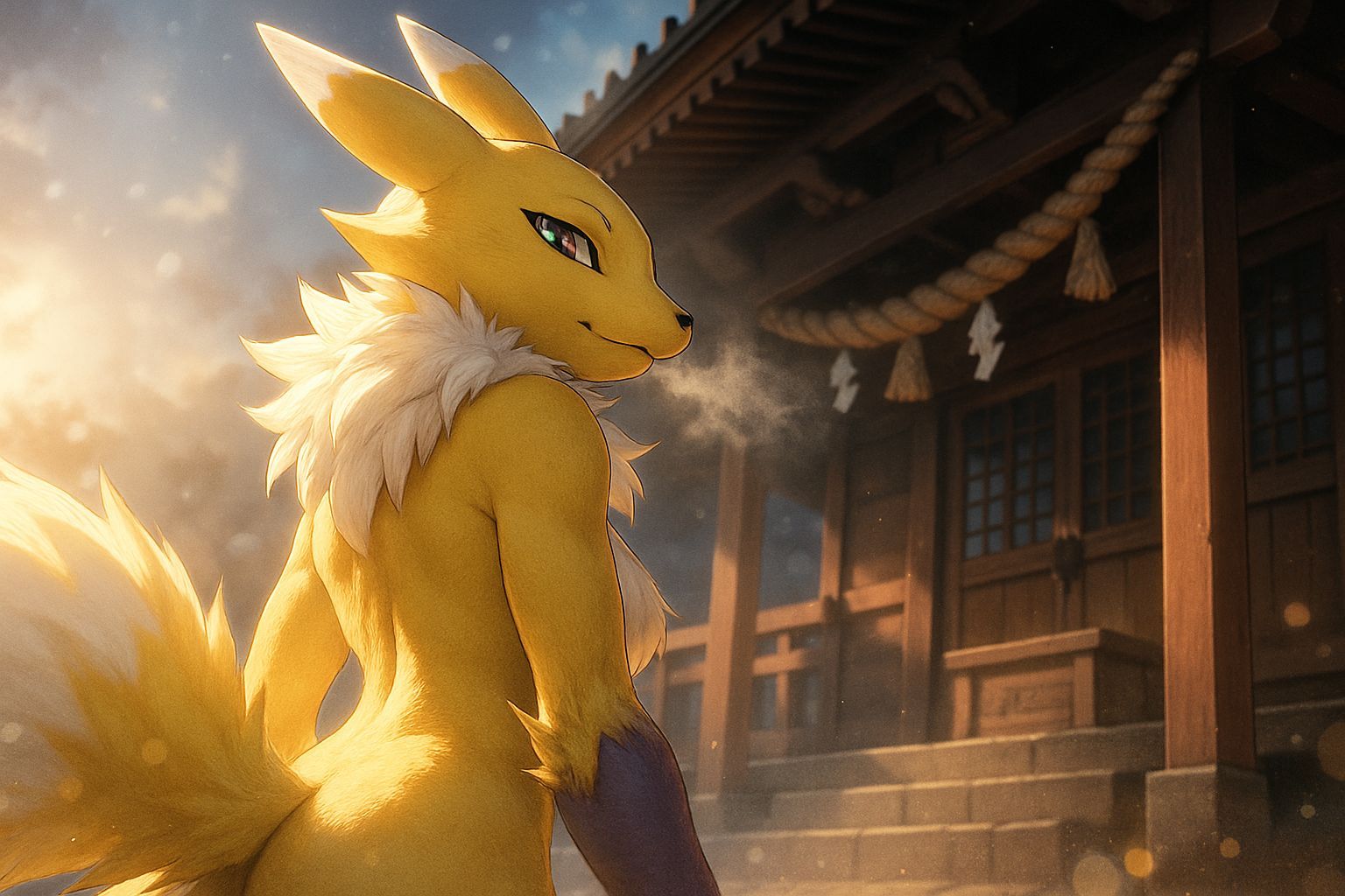 Cozy Anime Shrine with Renamon Figure