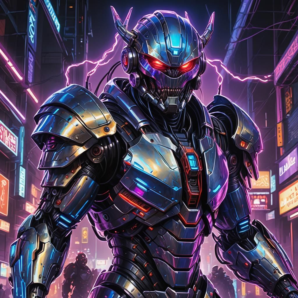 Cyber-Pencin Portrait in Cyberpunk Style