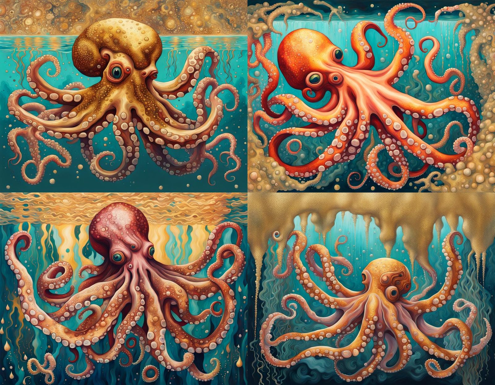Magical Underwater World with Octopus in Gouache
