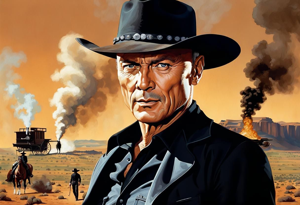 Gunslinger Portrait with Smoking Face, Hyperrealistic Art