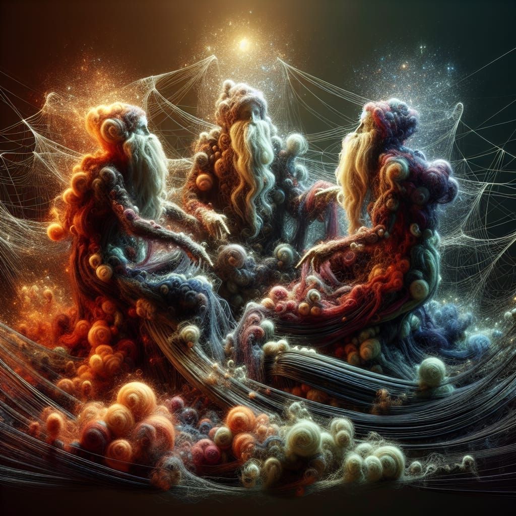 Fates Weaving Destinies in Vibrant Felted Wool