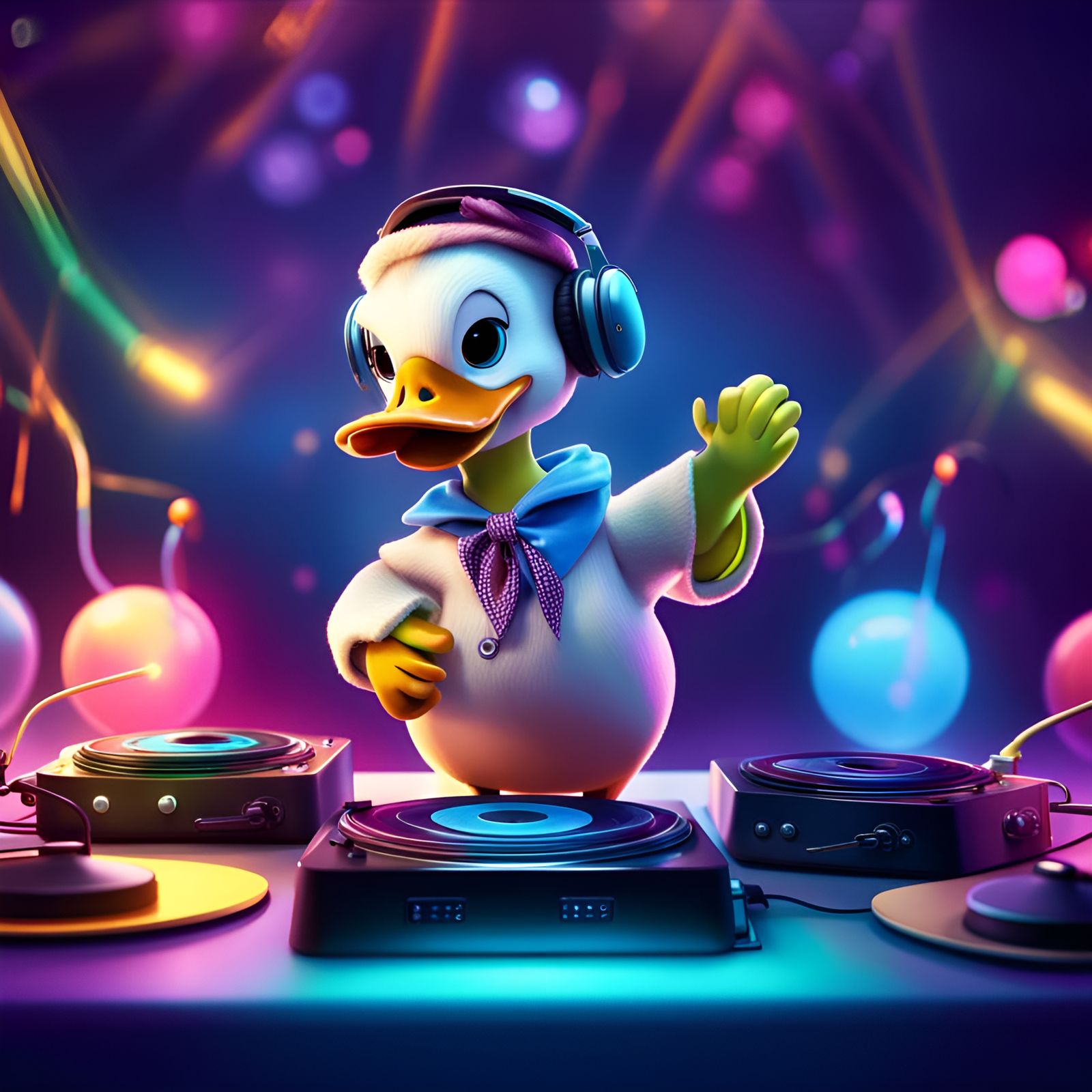 Dewey Duck DJs a Party: 3D Digital Art