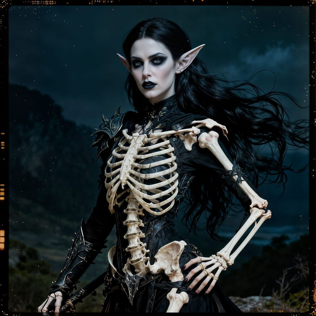Goth Elf Warrior in Dark Fantasy Landscape