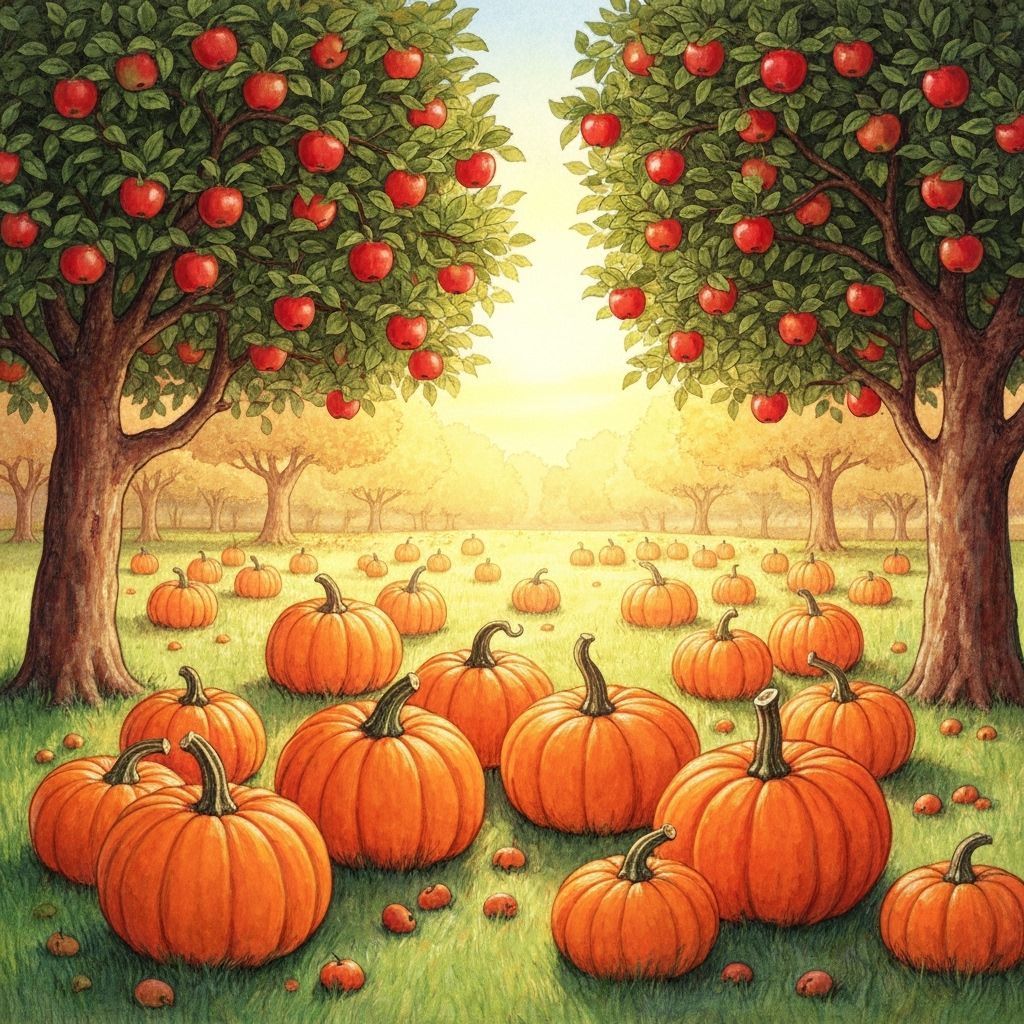 Vibrant Autumn Pumpkin Patch and Apple Orchard at Golden Hou...