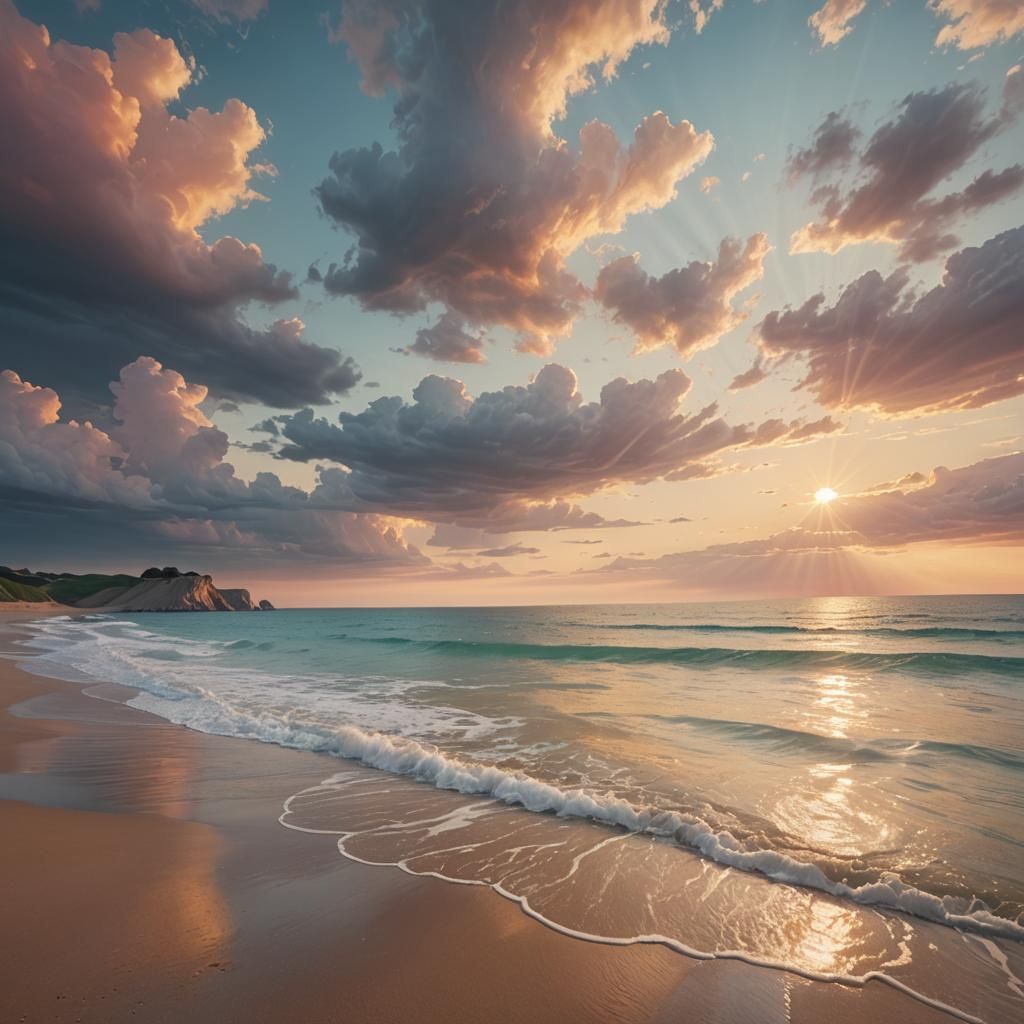 Surreal Sunset Over Tranquil Bay in Dreamy Hues