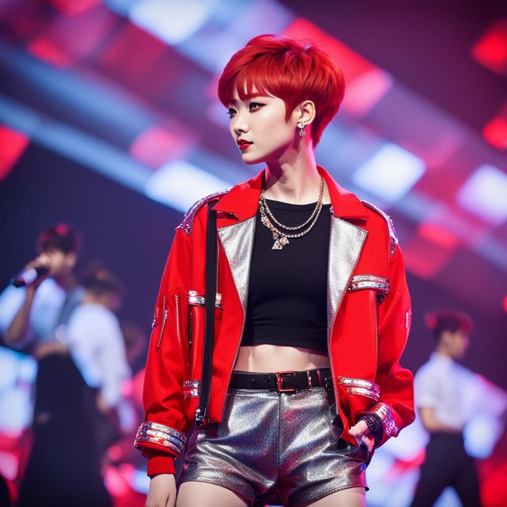 Red Pixie in K-pop Outfit on Stage