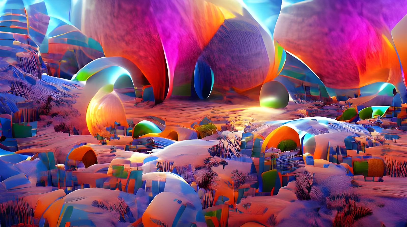 Vibrant Abstract 3D Landscape with Deep Perspective