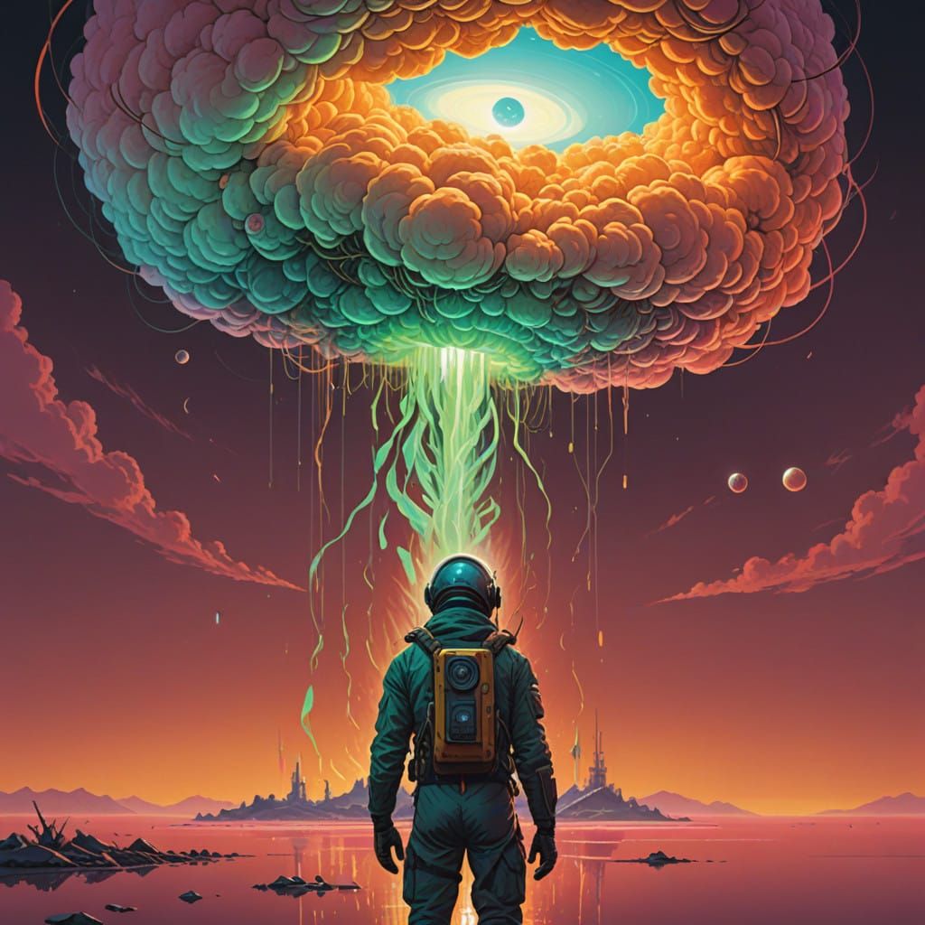 Ethereal Being Radiates Pure Joy in a Swirling Cloud of Irid...