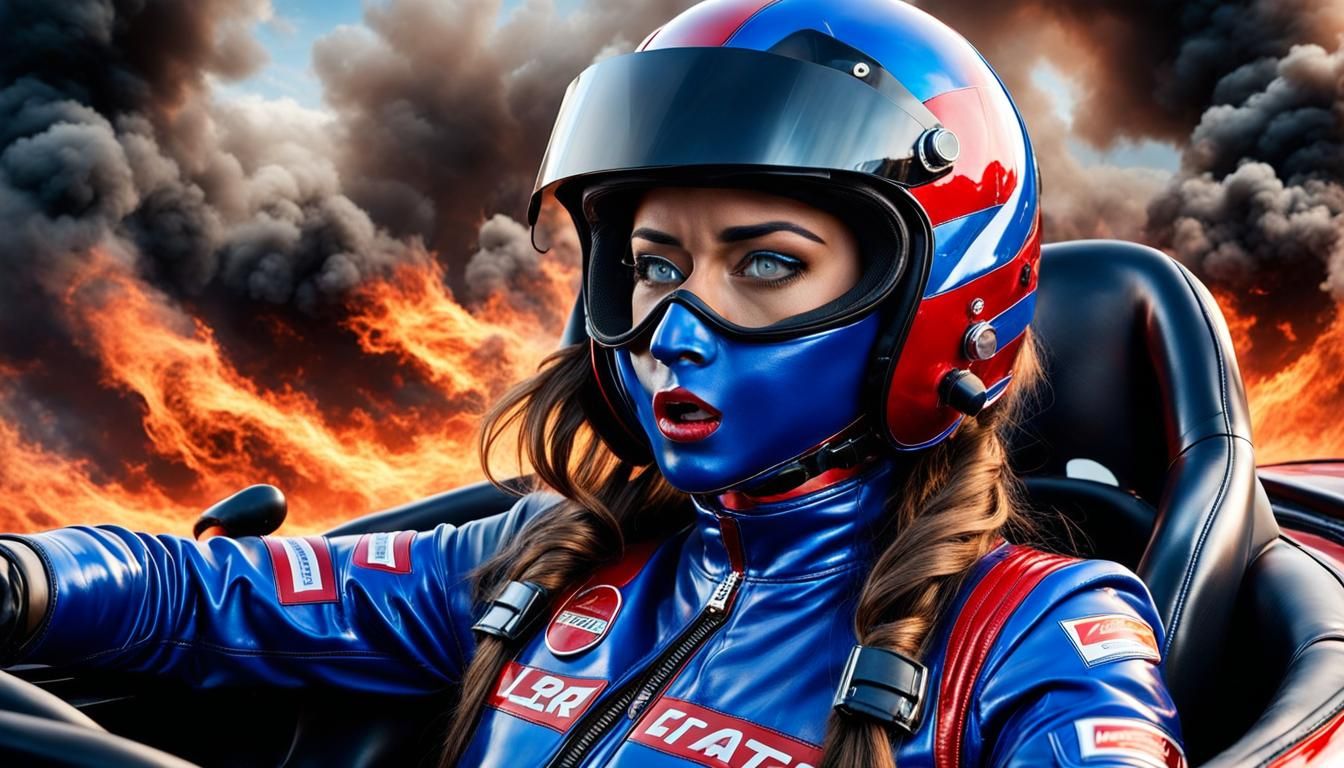 Fiery Crash: A Racer's Terror in Digital Art