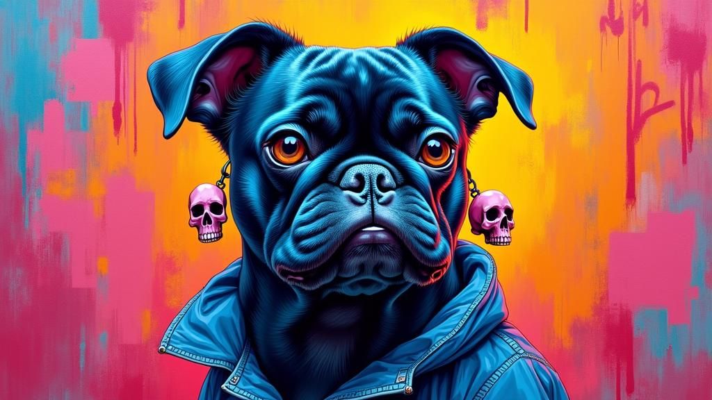 Punk Rock Pug in Street Art Style