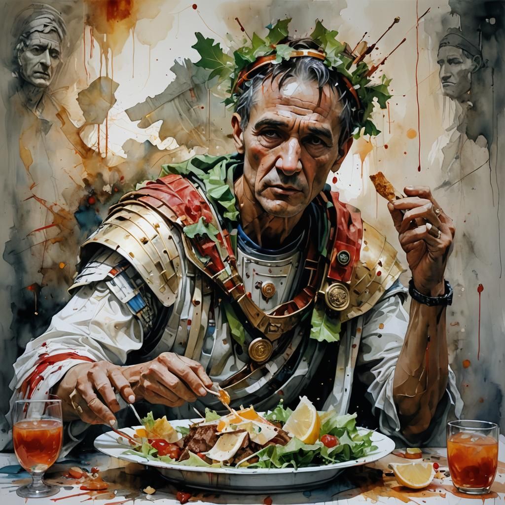 Julius Caesar's Whimsical Salad, Surreal Alcohol Ink Art