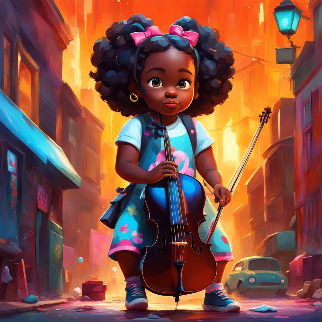 Girl Playing Electric Cello in Graffiti Art Style