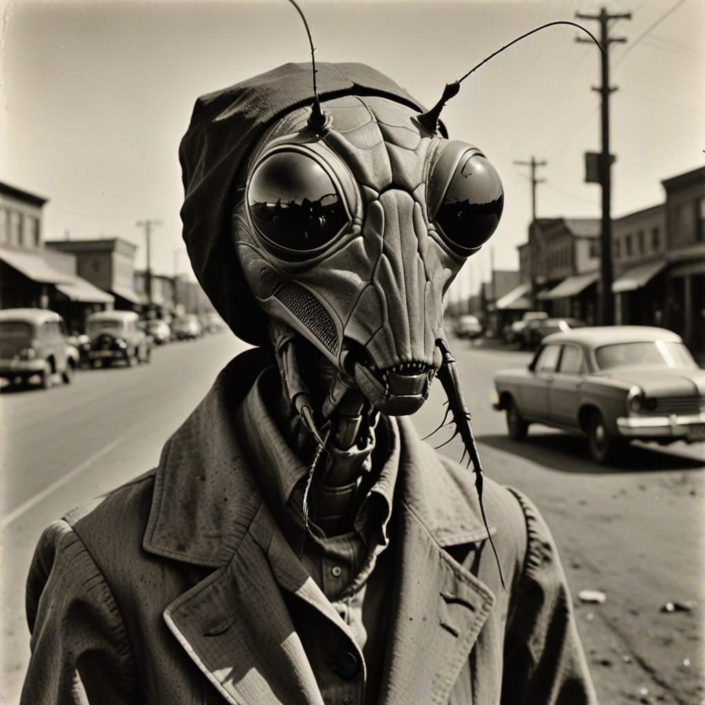 Anthropomorphic Mantis Mother During the Depression