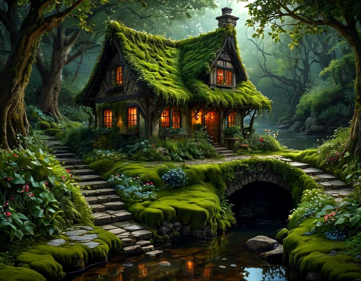 Dark Fantasy Forest Cottage in Gothic Style