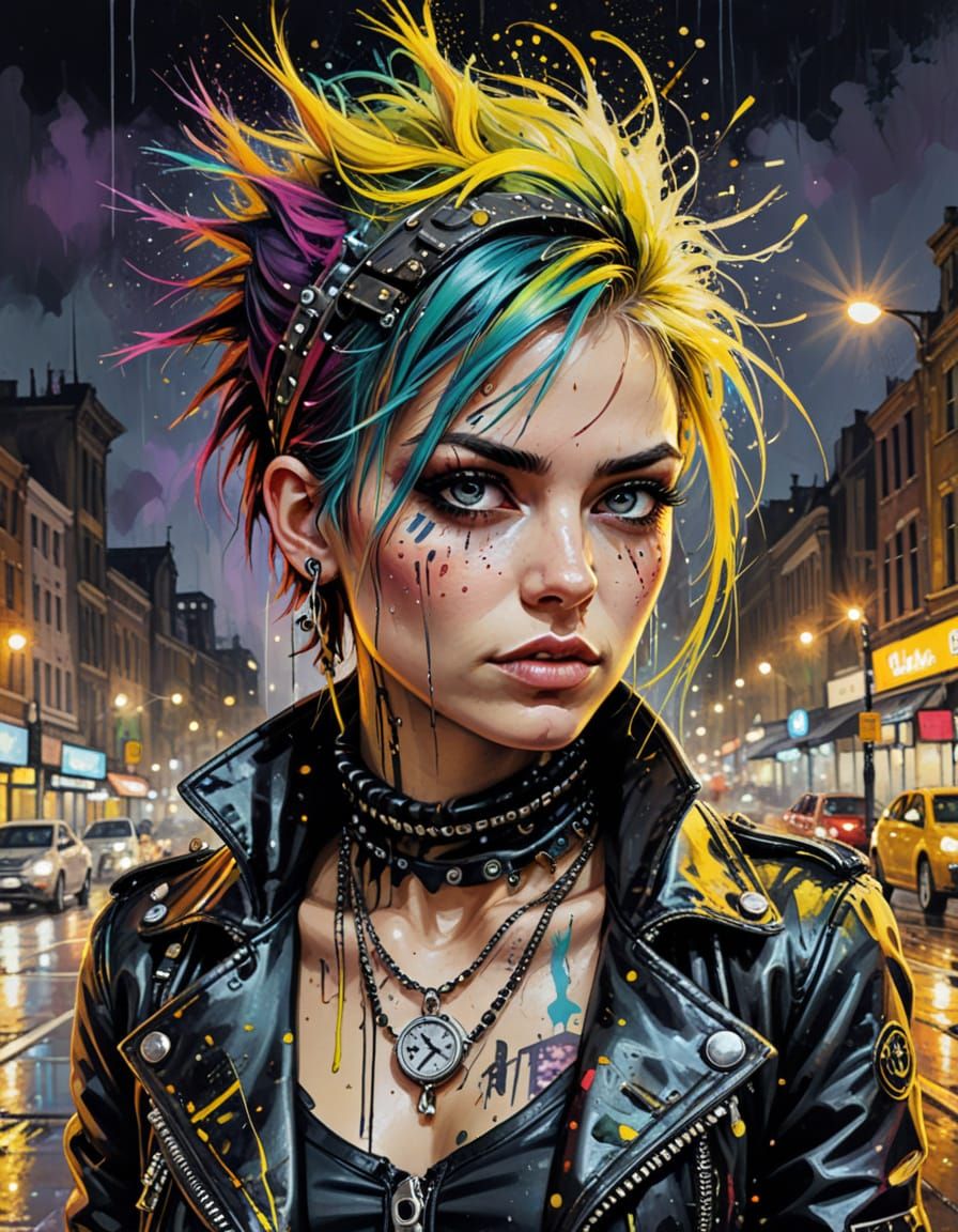 Steampunk Punks in a Vivid Night Cityscape