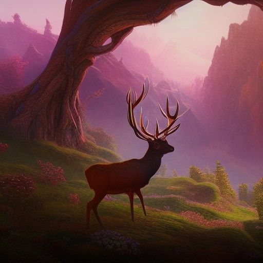 Fantasy Multicolored Deer: Detailed Matte Painting