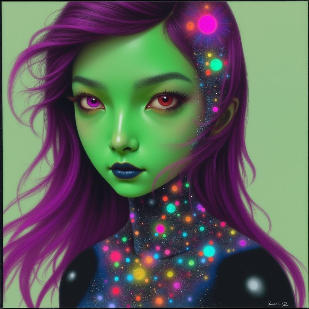 Cyberpunk Woman with Mauve Hair and Glowing Skin