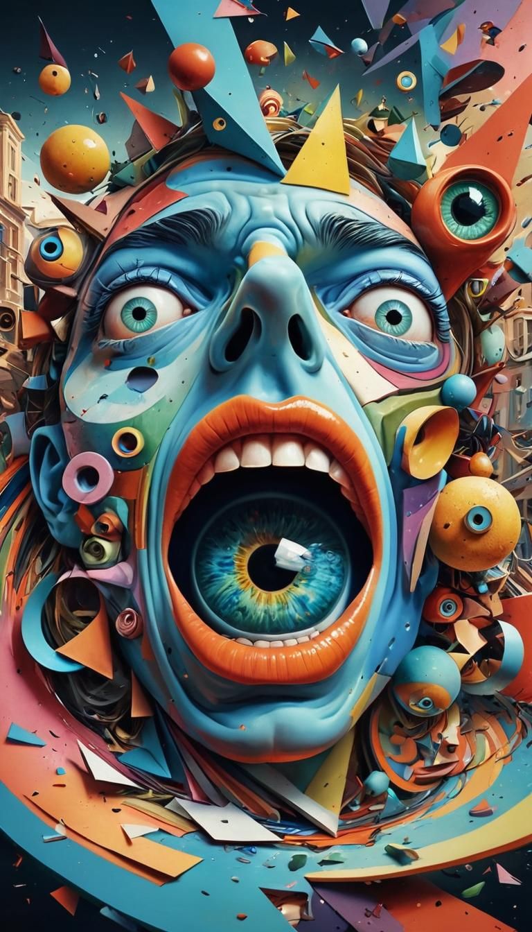 Surreal Distorted Faces with Geometric Eyes