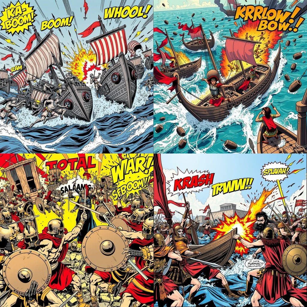 Comic-Style Battle of Salamis in Vibrant Action