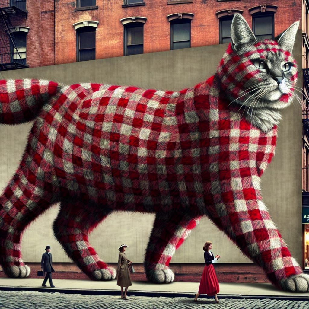 Giant gingham cat