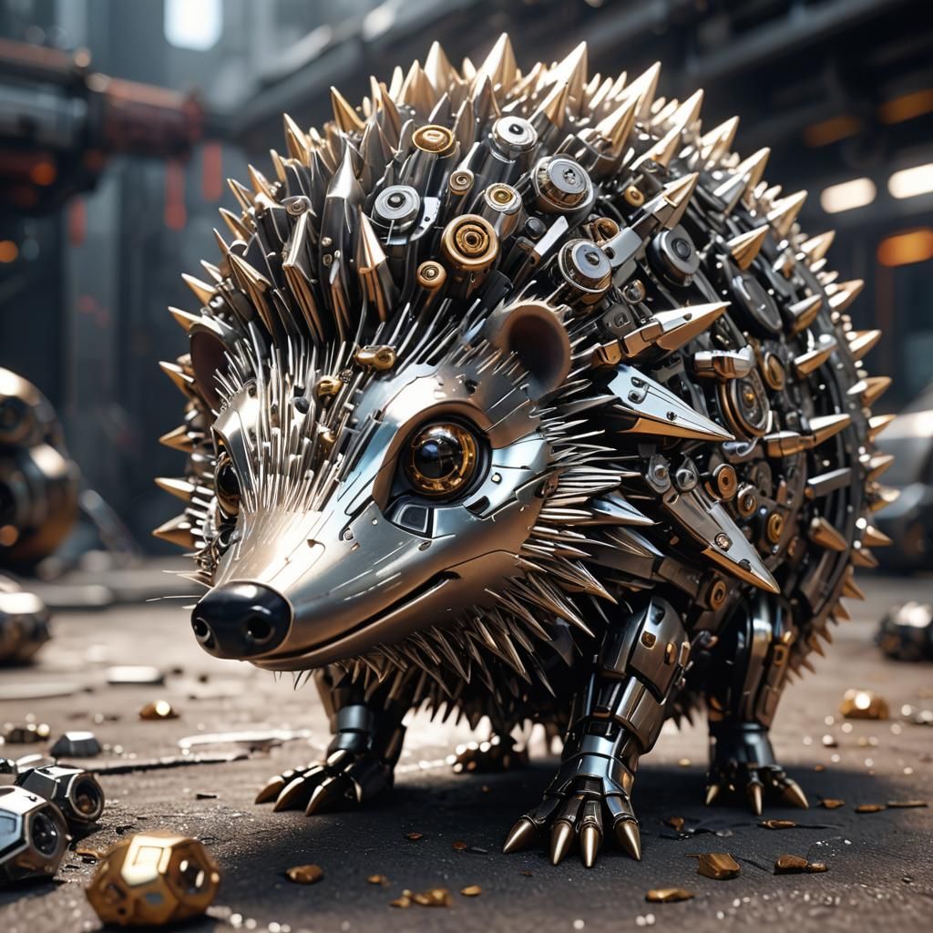 Cyborg Hedgehog with Intricate Mech Details in Sci-Fi Style