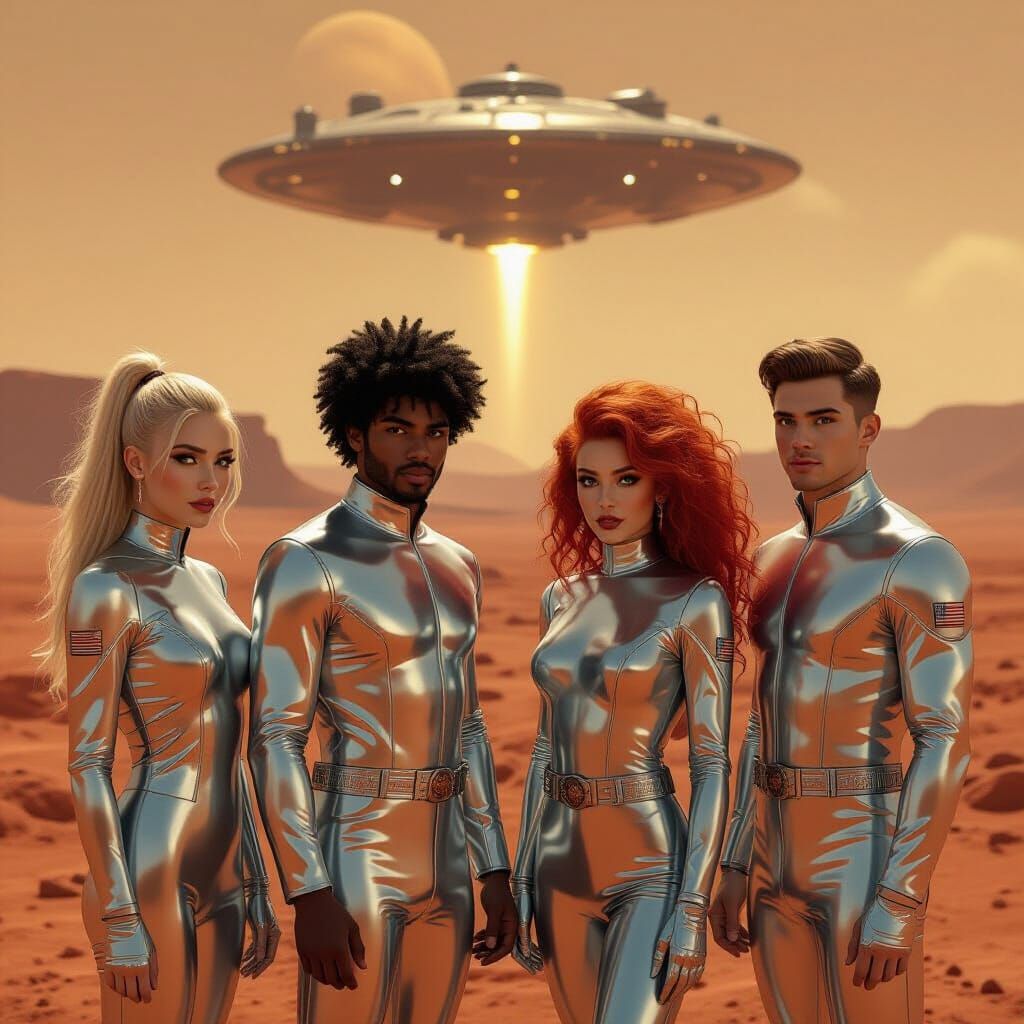 Martian Colony Explorers Descend in Spaceship