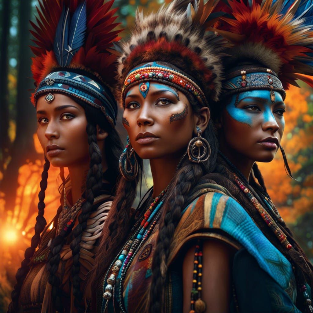 Shawnee Women in Forest: Detailed Digital Art