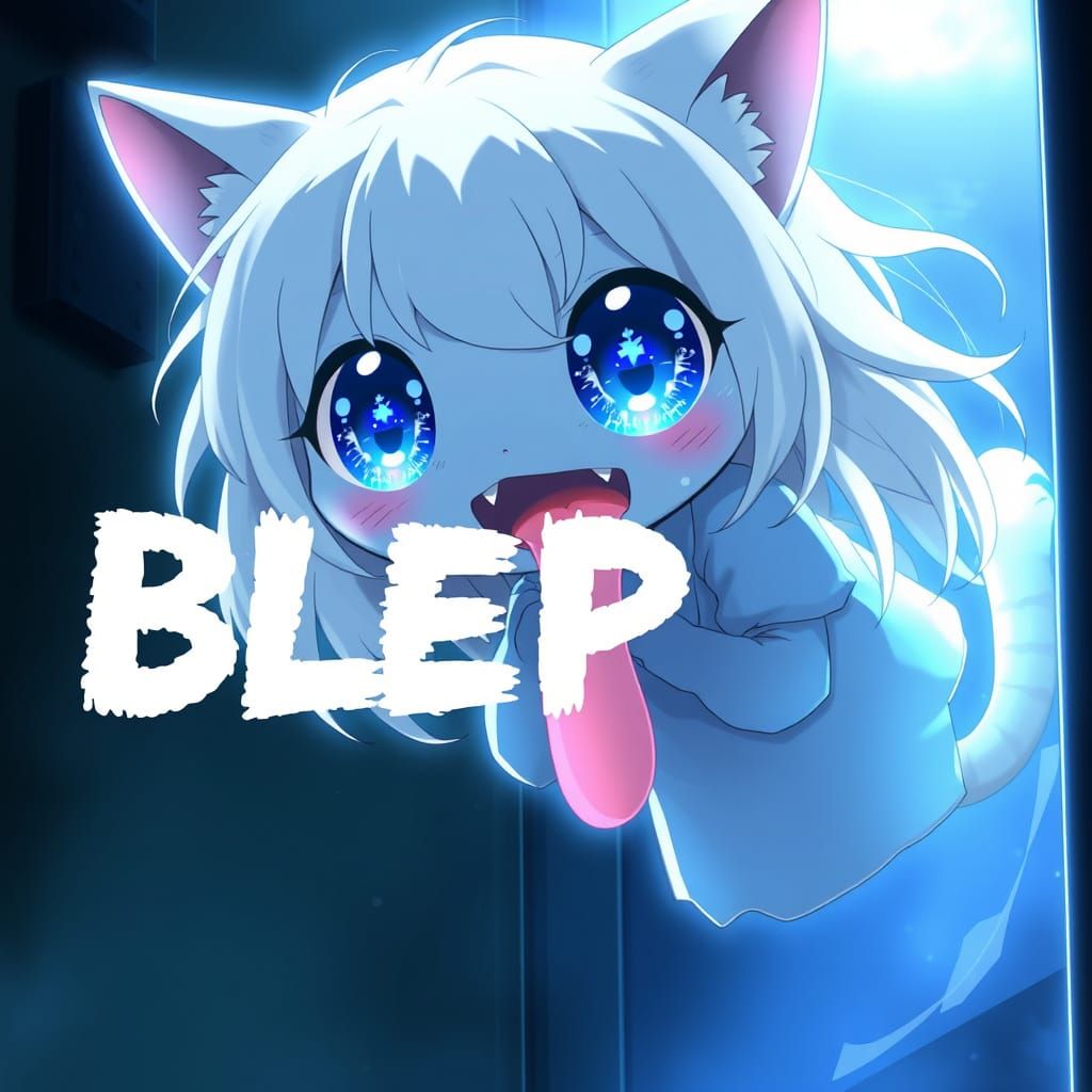 Spooky Synthwave Catgirl Ghost with Glowing Eyes