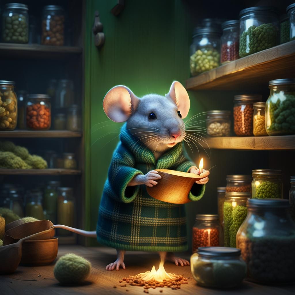 Mouse with Match Rummages in Pantry: Digital Matte Painting