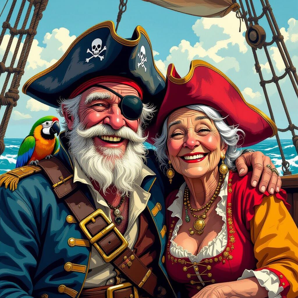 Comic Book Pirates at Sea: Hyperrealistic Caricature