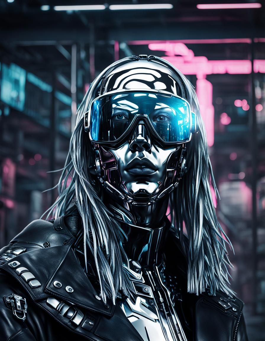 Liquid Chrome Cyberpunk Portrait