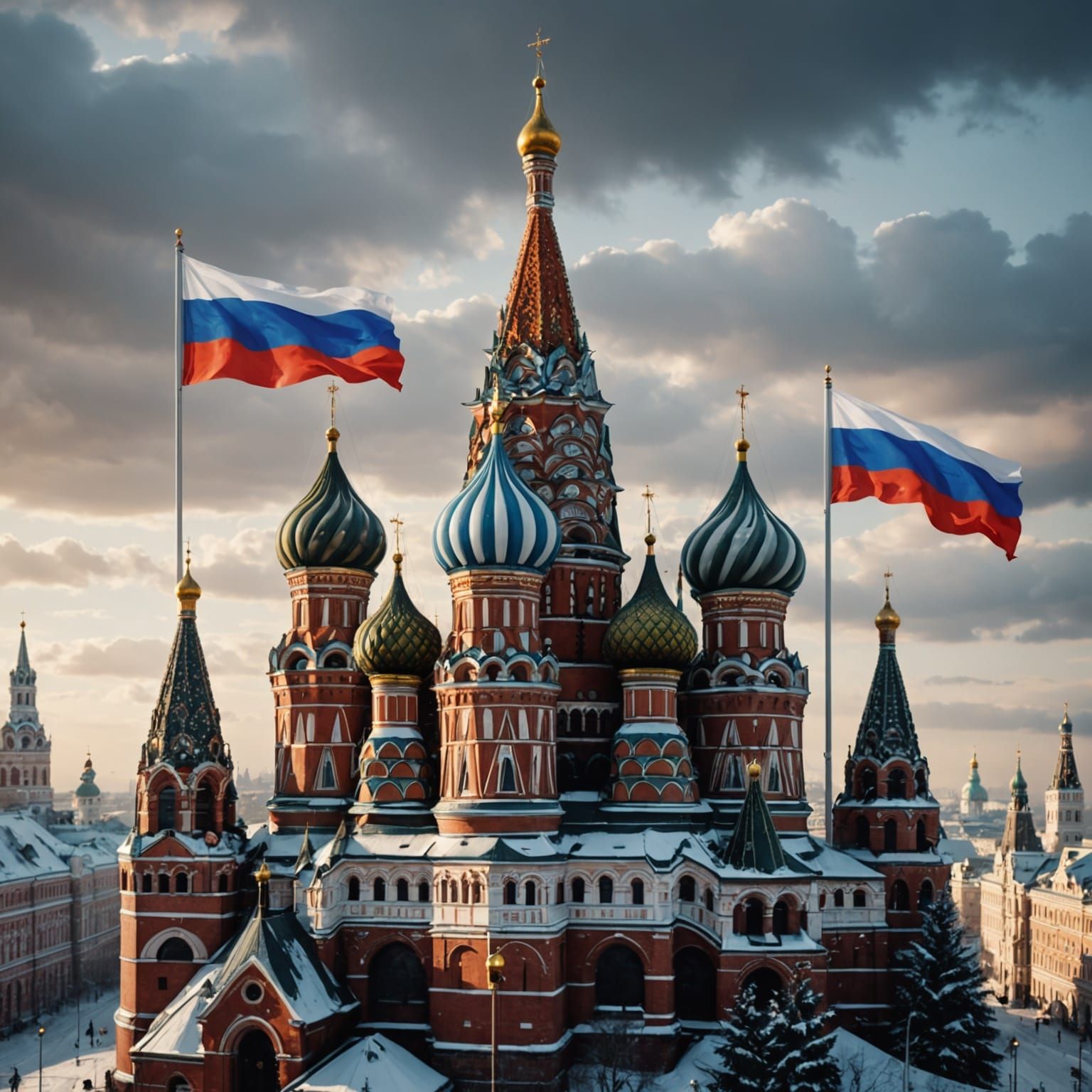 Realistic 3D Russia Patriotic Scene with Double Exposure