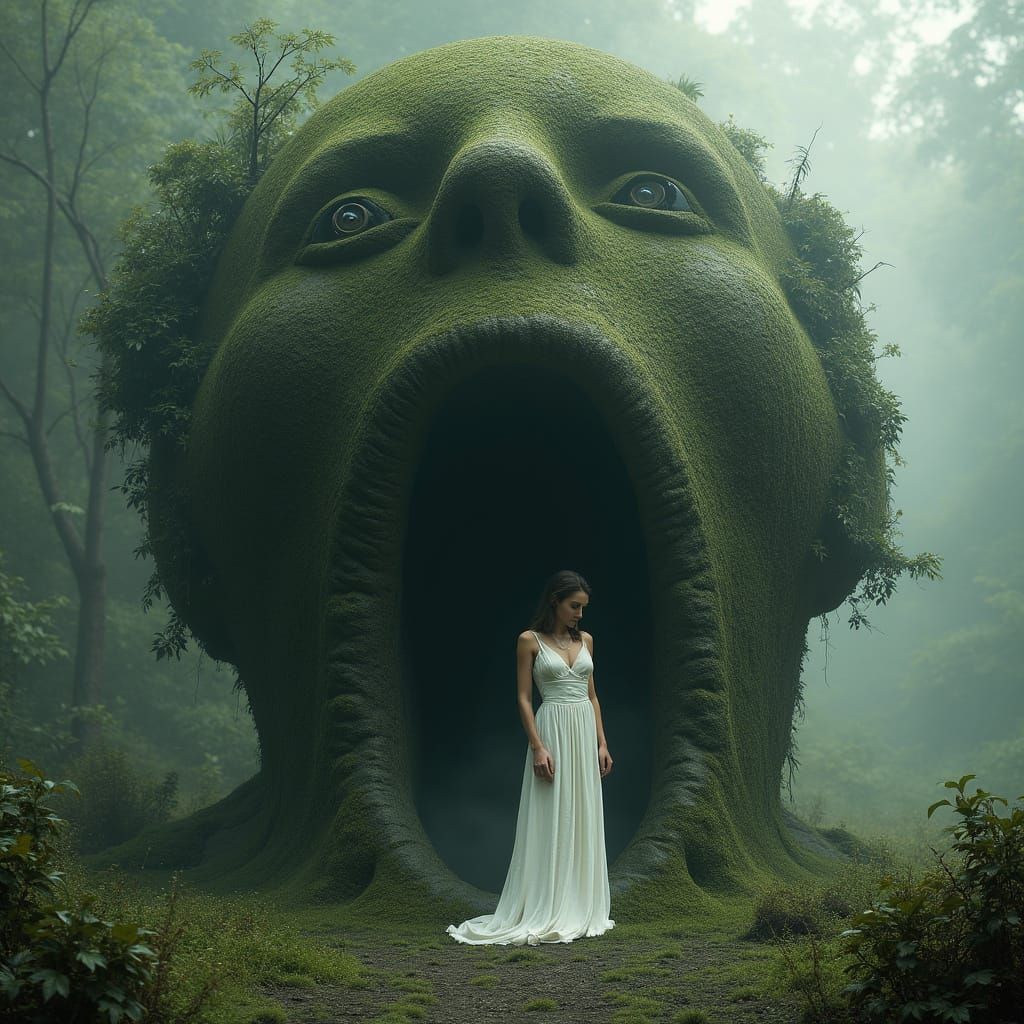 Mystical Woman in Stone Head, Digital Art