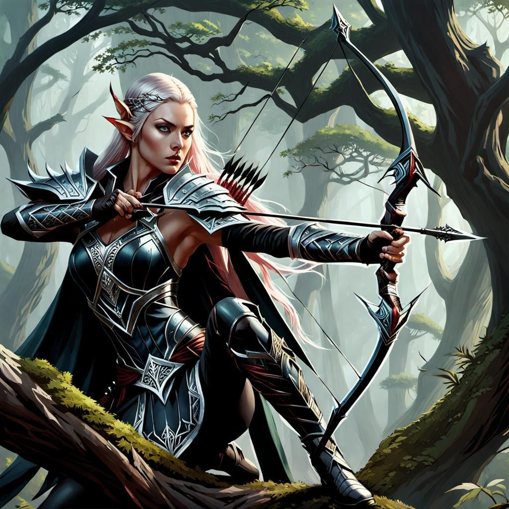 Demonic Elven Huntress in Daedric Armor