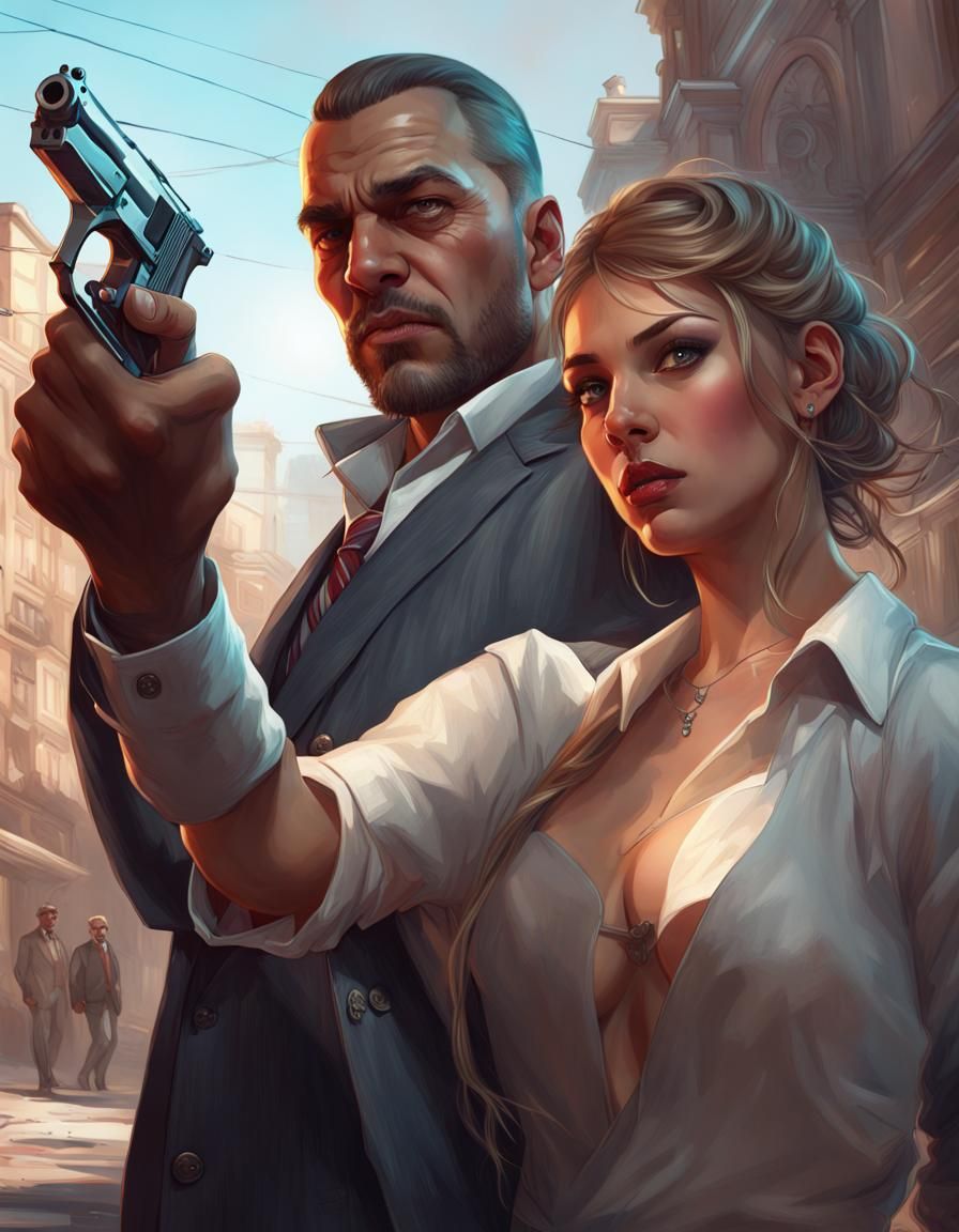 Gangster Points Pistol: Hyperdetailed Concept Art