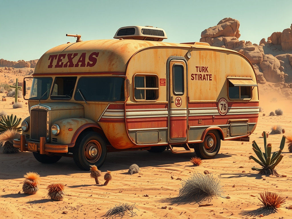Vintage Texas Caravan in Sun-Scorched Desert