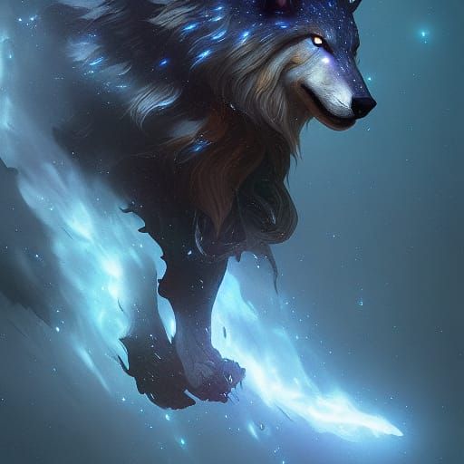 Galaxy Spirit Wolf Dark Fantasy Concept Art